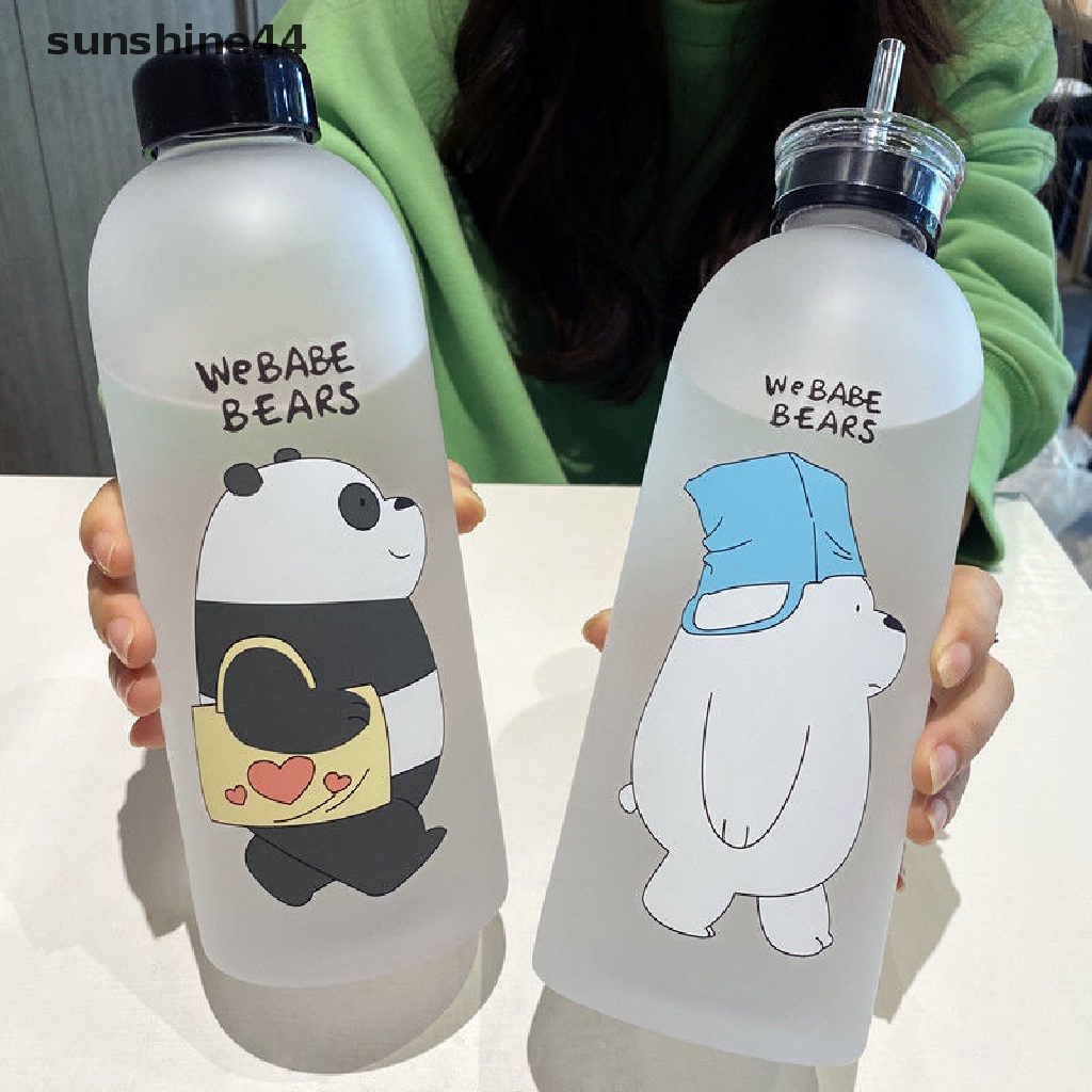 Sunshine 1000ml Botol Minum Plastik Buram Transparan Motif Panda / Beruang Kartun