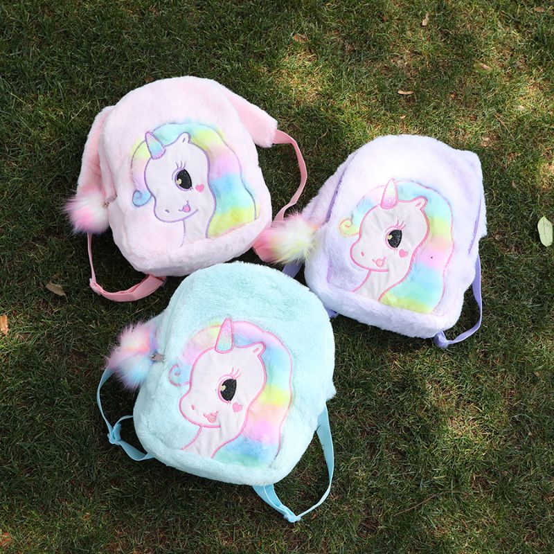 Ransel unicorn bulu rainbow/tas unicorn bulu