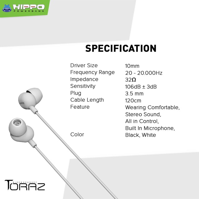 ECER HIPPO Handsfree TORAZ Stereo Sound Handset Wiredheadset HIPPO Toraz Satuan / eceran