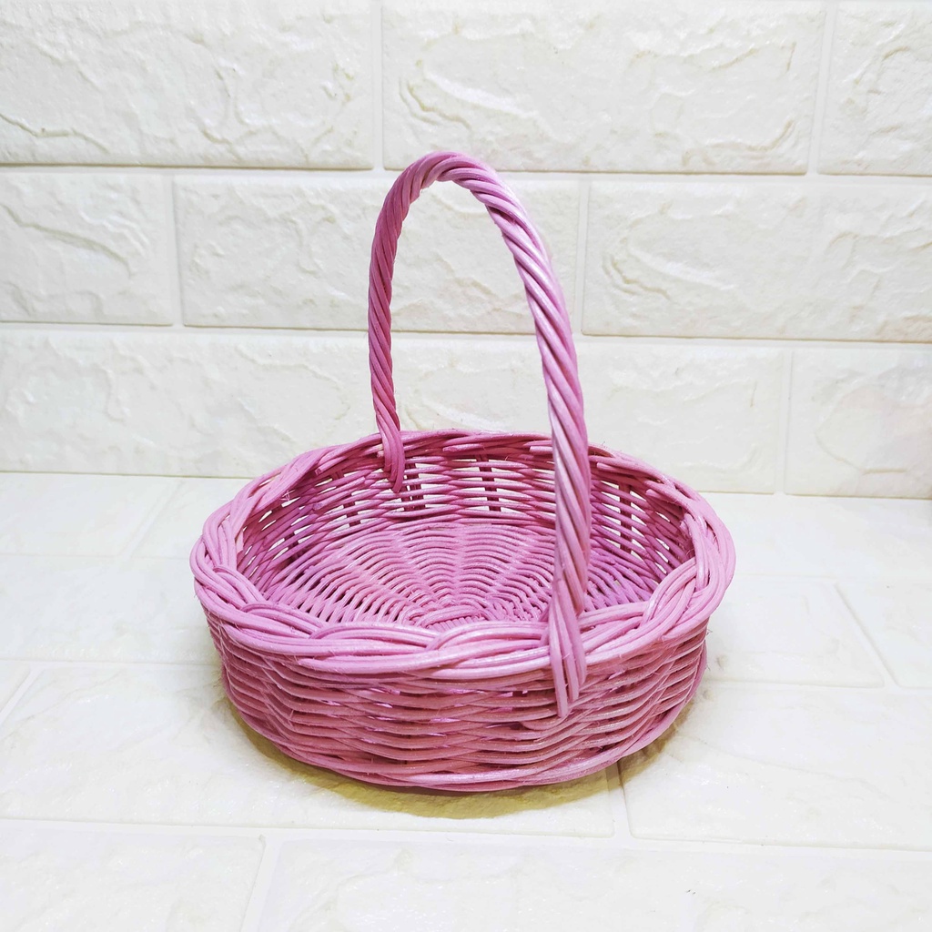 Keranjang Rotan Bulat Pink