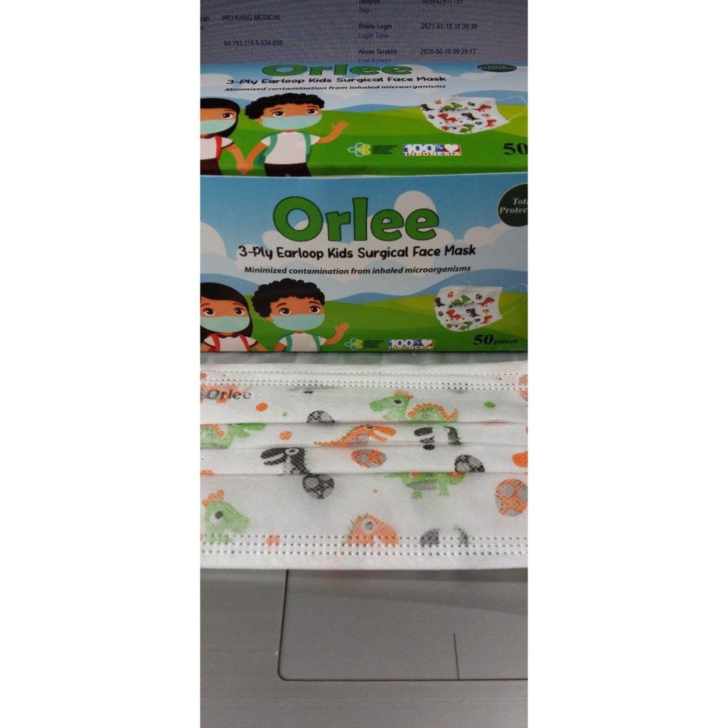 MASKER MEDIS ANAK MERK ORLEE 3PLY SURGICAL