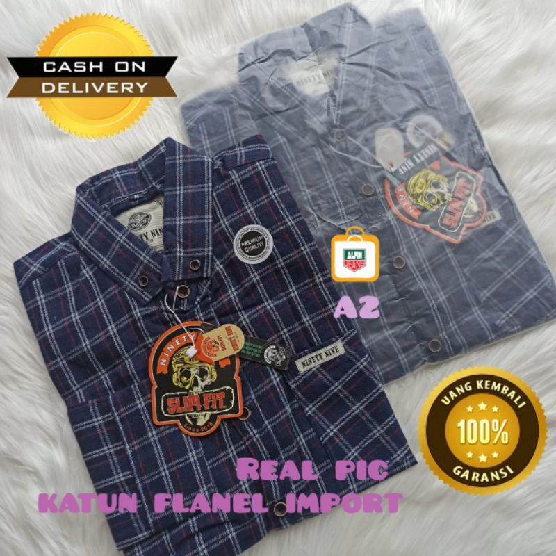 Kemeja Flanel Pria Ninety Nine Original Slim Fit A2
