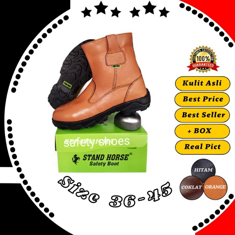 Sepatu Safety Boots Proyek Kulit Sapi Asli kerja Lapangan Septi ujung Besi Murah Unisex