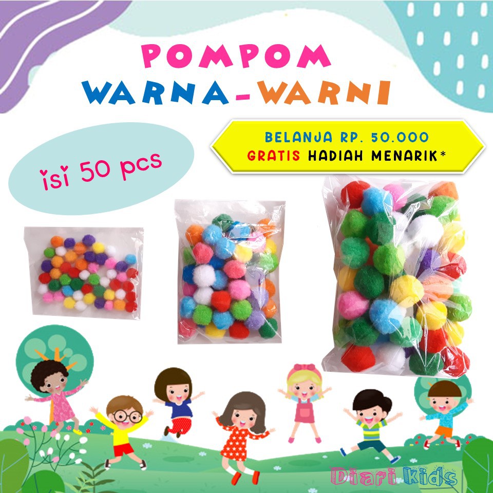Pompom Warna Warni Mainan  Edukasi  Montessori Bola Pom 