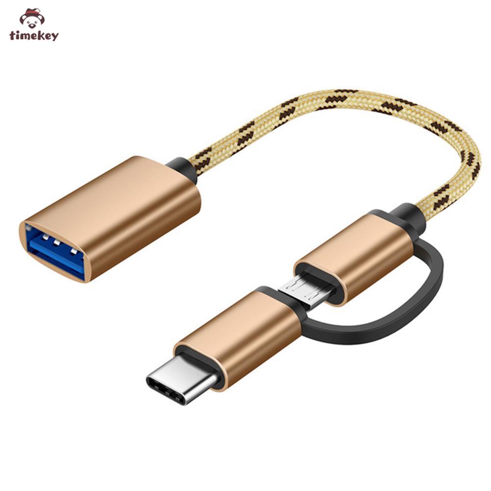 【SALE】2 in 1 USB 3.0 OTG Adapter Nylon Braid Cable Micro USB Type C Data Sync Adapter for Samsung Xiaomi MacBook USB Type-C Micro OTG