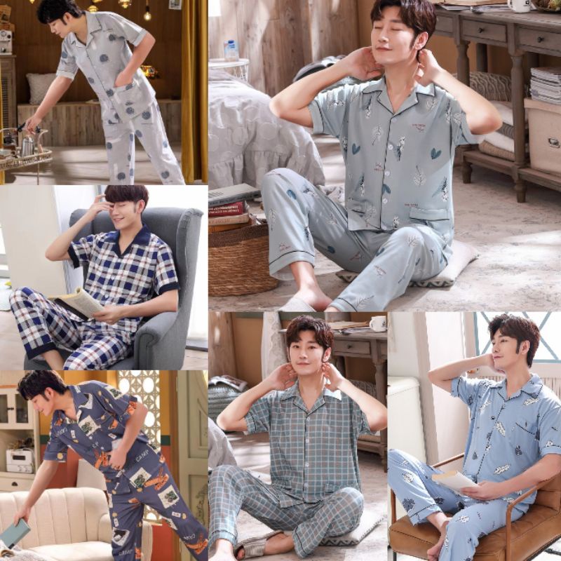 Cp piyama cowok dewasa corak kotak/Piyama Baju Tidur Pria Dewasa Import/setelan piyama lengan pendek-1