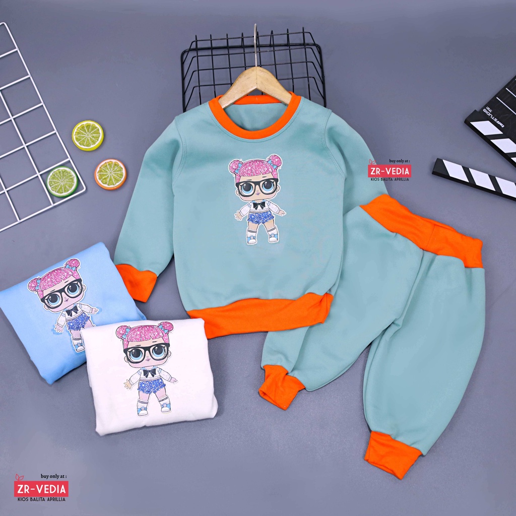 Setelan Cookie uk 1-2 Tahun / Baju Lengan Panjang Set Sweater Karakter &amp; Jogger Anak Cewek DOLL Celana Bahan Adem ZR Vedia