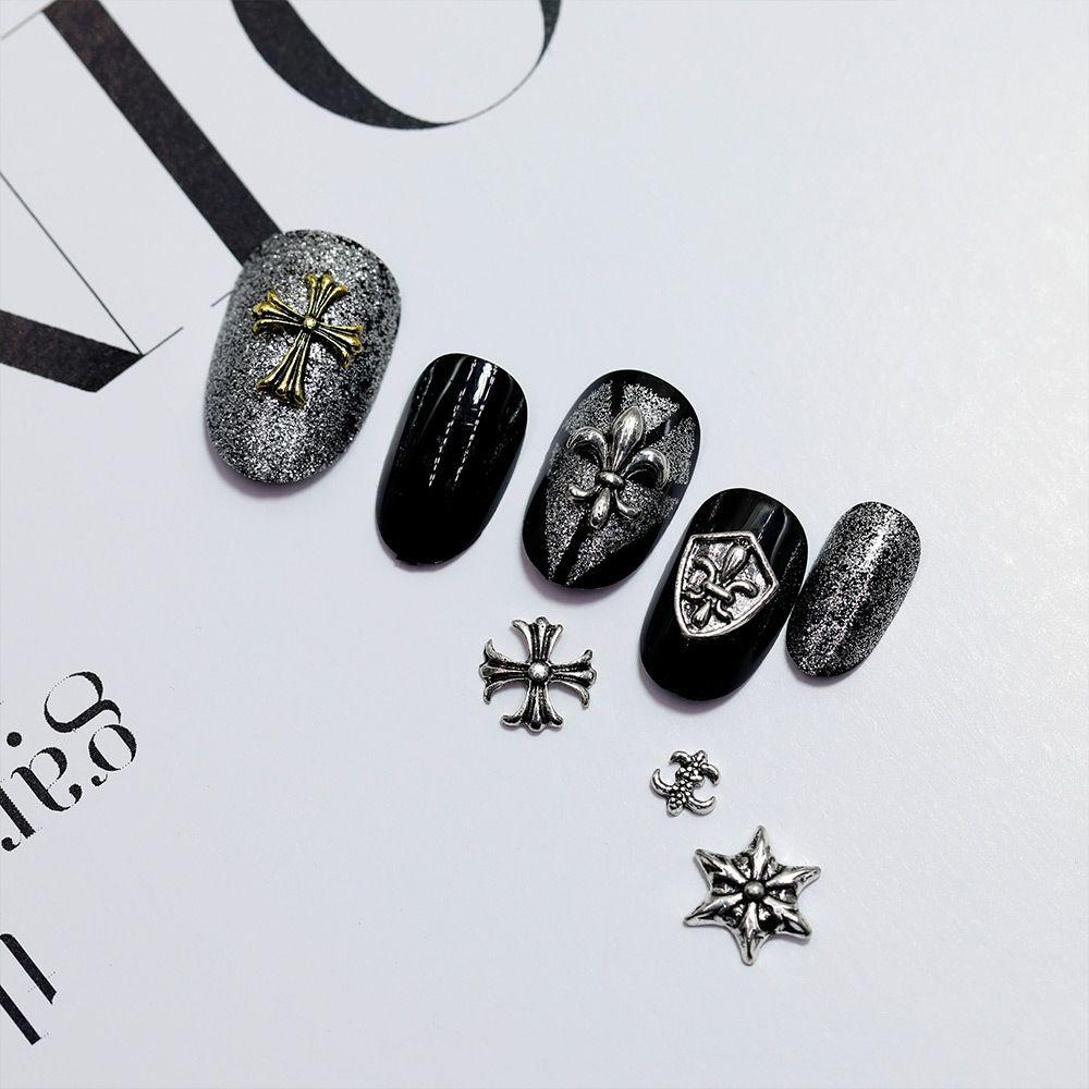 Nickolas1 Pesona Kuku Punk 50 Pcs Gaya Retro Rock Emas Perak Crowe Jantung Paku Keling Nail Art Dekorasi