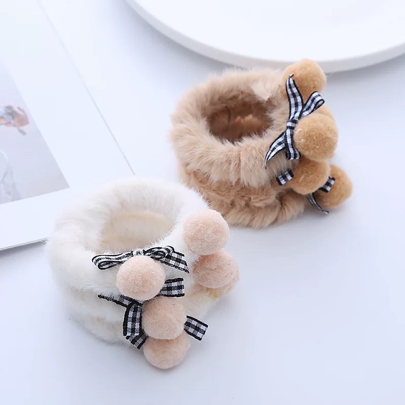 K252 karet ikat rambut bulu pom pom lucu imut import korea