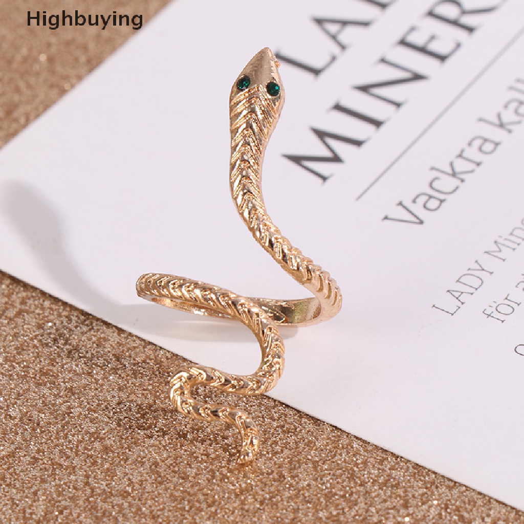 Hbid 6pcs / set Cincin Metal Vintage Adjustable Desain Ular Hias Kristal Berlian Imitasi Hijau Untuk Wanita