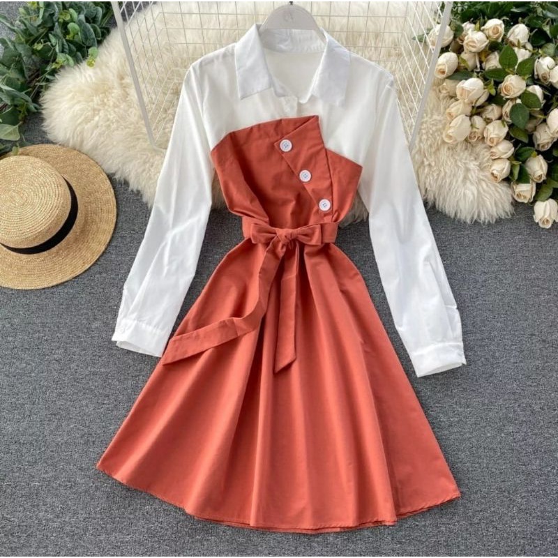 midi mini dress korea dress mustard orange korea