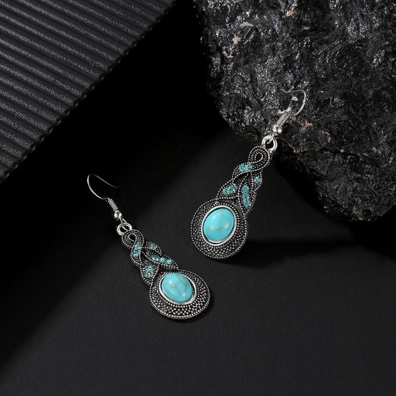 SIY  Ethnic Blue Stone Jewelry Sets Tibetan Silver Turquoise Necklace Earring Jewelry