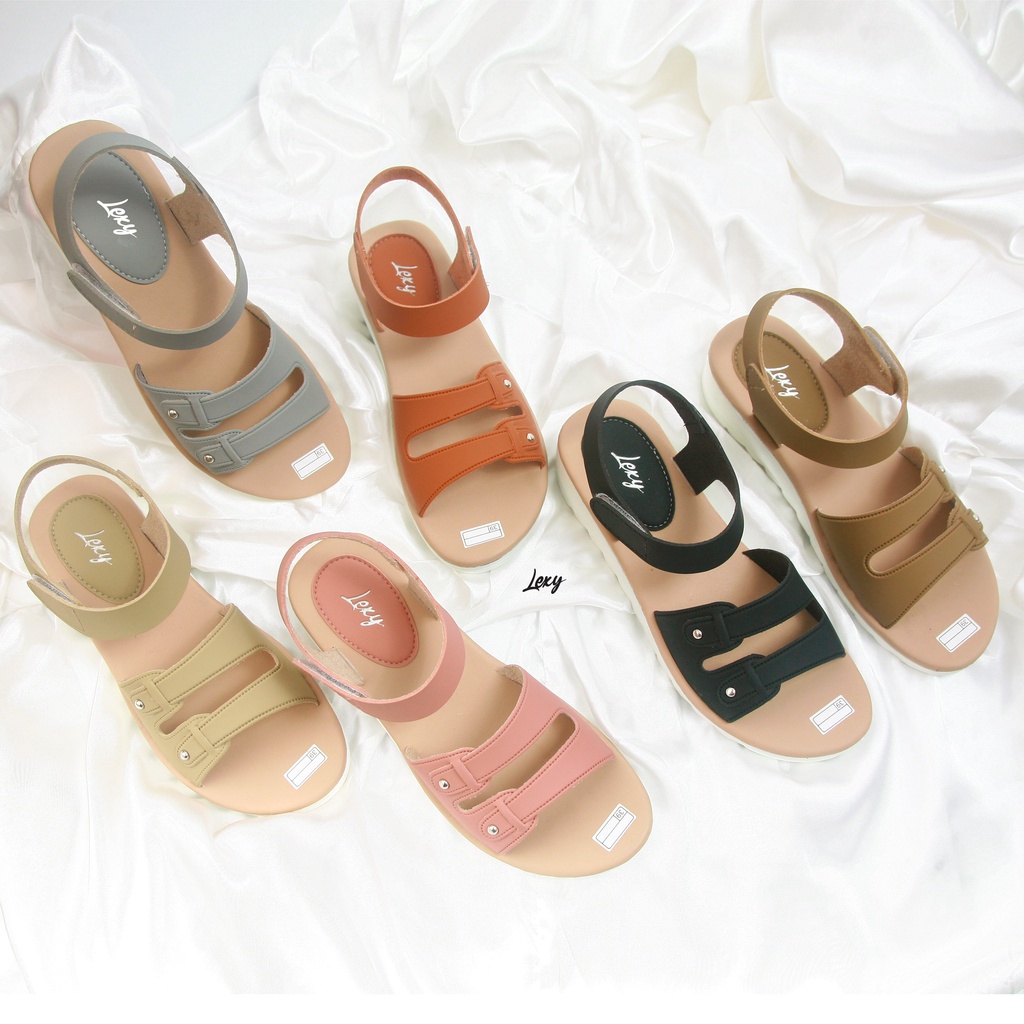 EVELYN Sandal Wanita Tali L Ban Dua Jahit Selop Kokop Kulit