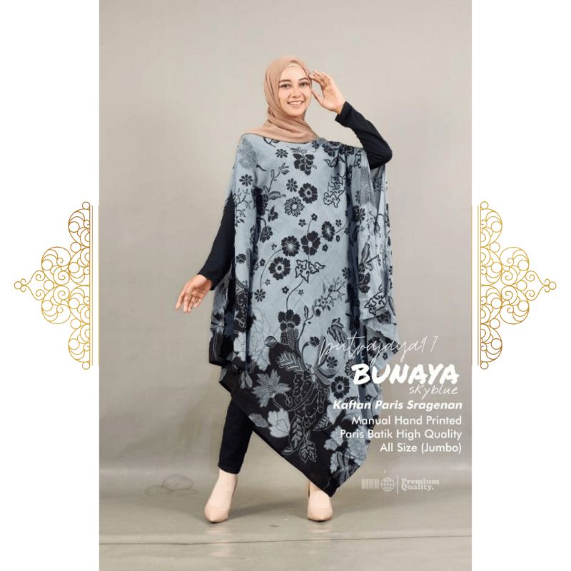 Baju Kaftan Wanita Batik Modern Jumbo Kaftan Kondangan Batik Premium Bunga Abu