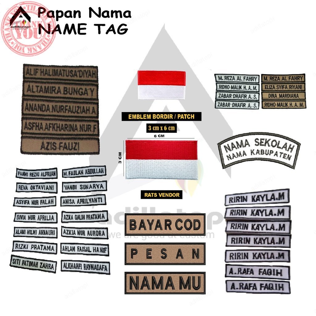 

PAPAN NAMA // NAME TAG // PAPAN NAMA BORDIR // NAME TAG BORDIR // REQUEST BORDIR NAMA Bordir Nama Dada