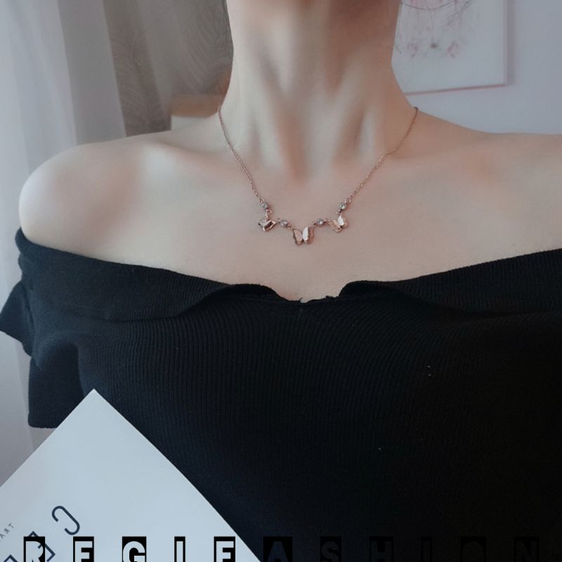 Kalung Titanium Wanita Terbaru Liontin Kupu- Kupu Double / Kalung Rantai Wanita Titanium Asli / Kalung Wanita Korea Model Terbaru