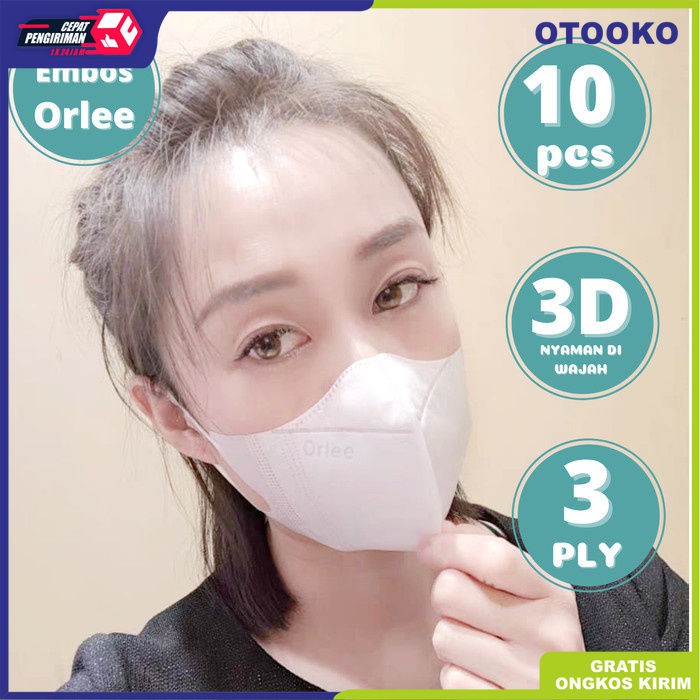 Masker Duckbill 3D Embos Orlee 3 Ply 3Ply Earloop Kemenkes isi 10 pcs