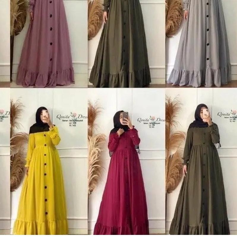 Baju Gamis Wanita Terbaru 2022 / Gamis Malaysia Terbaru 2022 / Gamis Polos Full Kancing Depan Dress 
