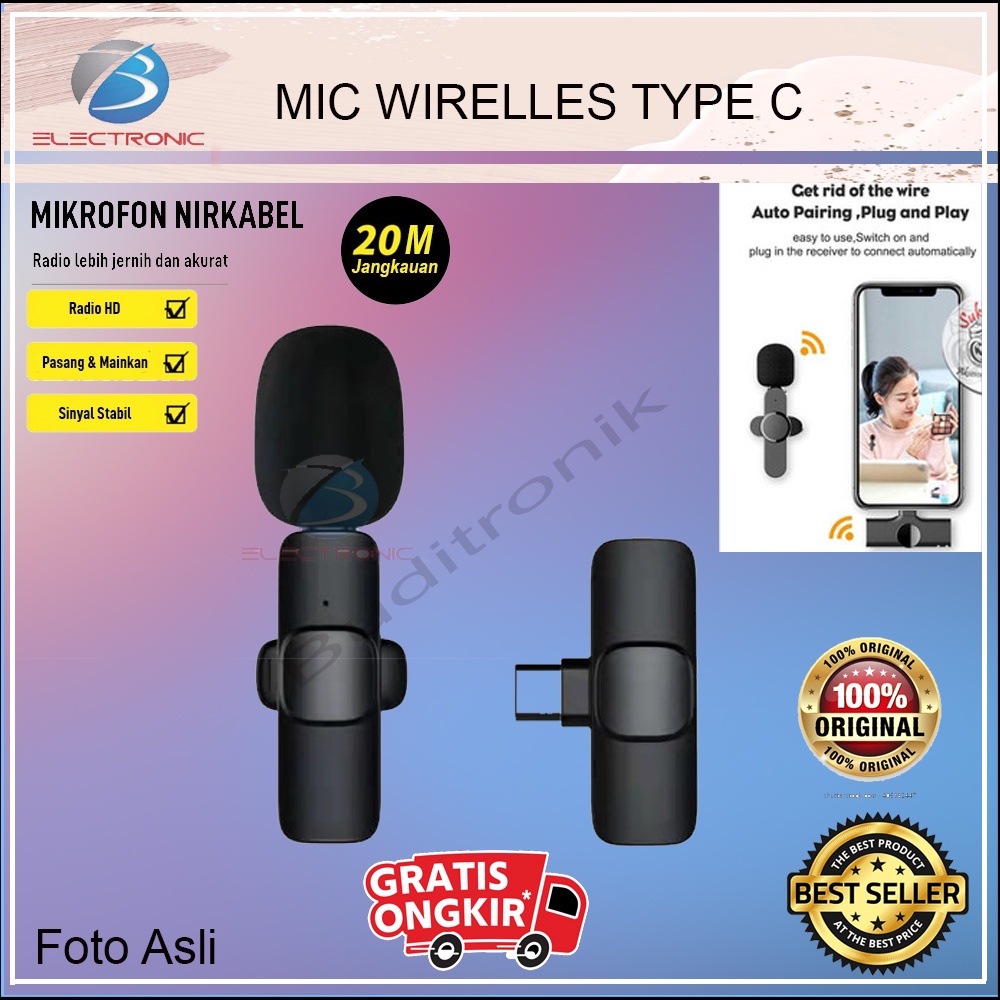 Microphone Mic Clip On Wireless Untuk Hp Type C / Audo Vidio Recording