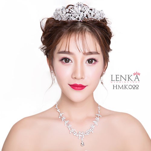 Aksesoris Wedding Modern l Paket Mahkota Kalung Anting Pengantin Lenka - HMK022