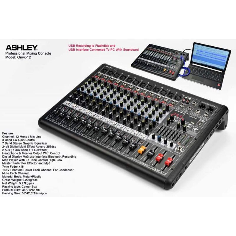 Mixer Audio ASHLEY ONYX12 ONYX 12 12channel Bluetooth USB Interface
