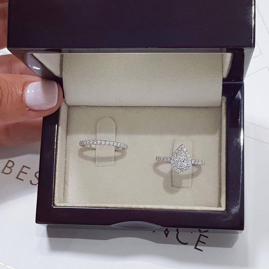 2pcs / Set Cincin Sterling Silver 925 Hias Berlian Sapphire Putih Untuk Pernikahan