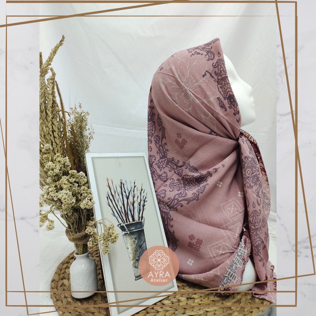 HIJAB SYARI SEGIEMPAT KERUDUNG JUMBO MOTIF JILBAB BESAR KERUDUNG JUMBO LASERCUT 130 cm JILBAB SYAR'I 130cm azzura Aubrey-G Rose