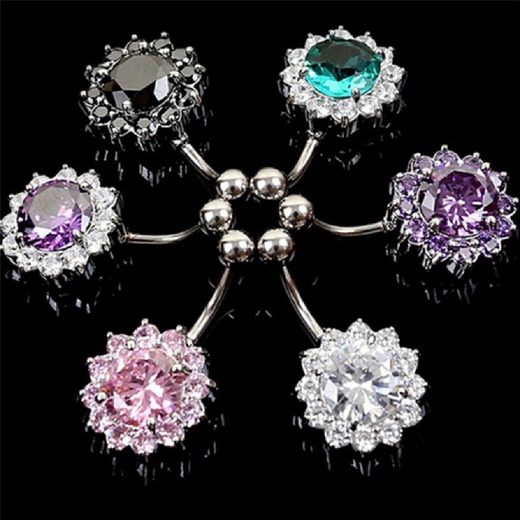 Hbid Anting Tindik Perut / Pusar Stainless Steel Model Bunga Dengan Kristal Untuk Wanita