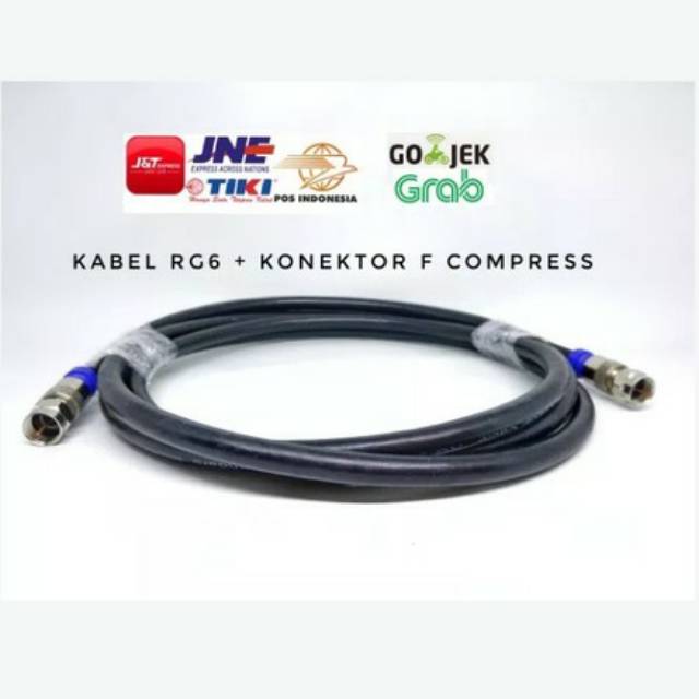 Kabel RG6 3 meter sudah dipasang konektor F compress