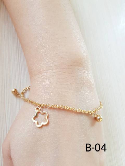 SET Gelang Tangan &amp; Kaki Titanium Gold Motif bunga