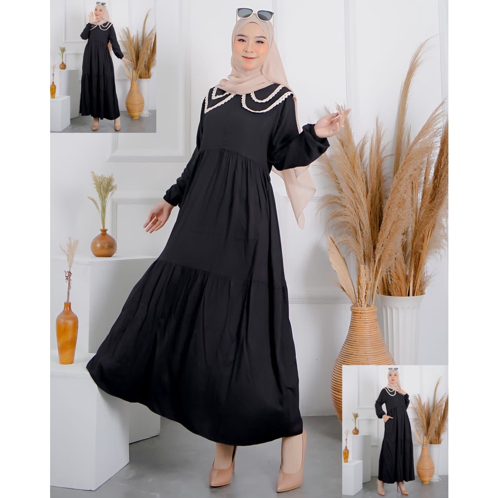 midi dress renda/midi dress busui friendly/midi dress hitam/ midi dress terbaru