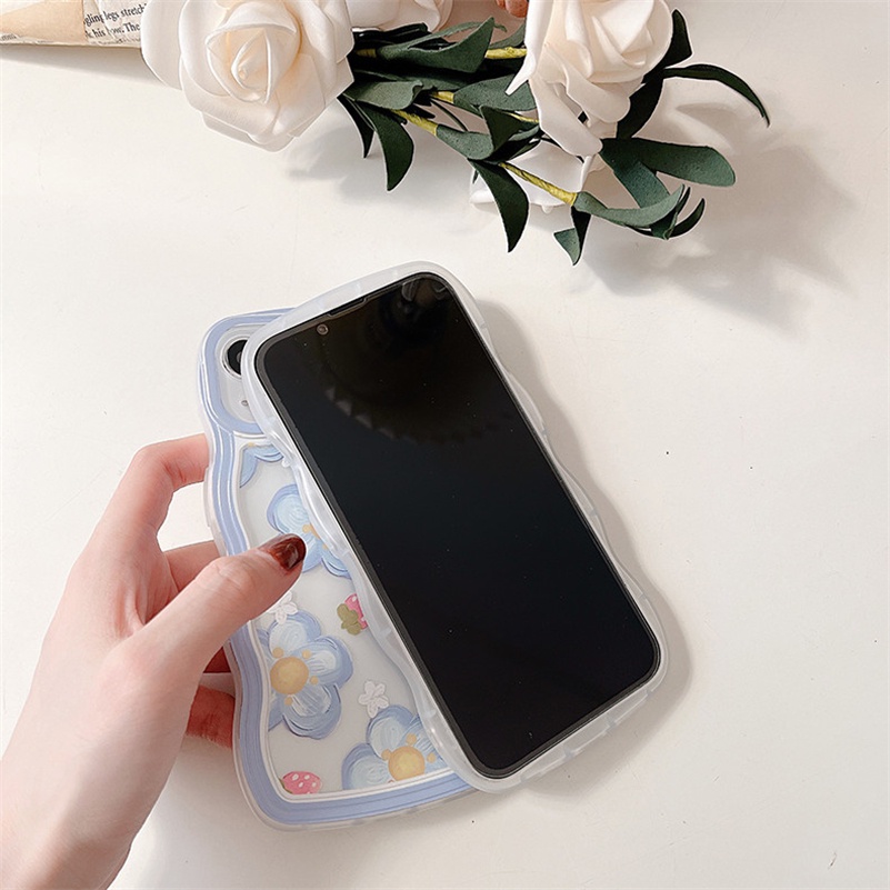 Soft Case Silikon TPU Motif Bunga Biru Untuk Compatible for iPhone 14 13 12 11 Pro Max X Xr Xs Max SE iPhone 8 7 6 6s Plus Blue Flower Fresh Clear Phone Case Soft Silicone TPU Shockproof Phone Protective Cover