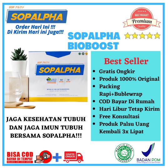 SOPALPHA SUPLEMEN OBAT 1 BOX ISI 18 SACHET BIOBOOST BPOM SOP ALPHA SALMON KESEHATAN IMBOOST