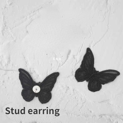 Anting Stud Desain Kupu-Kupu Renda Hitam Putih Gaya Vintage Bohemian Untuk Wanita