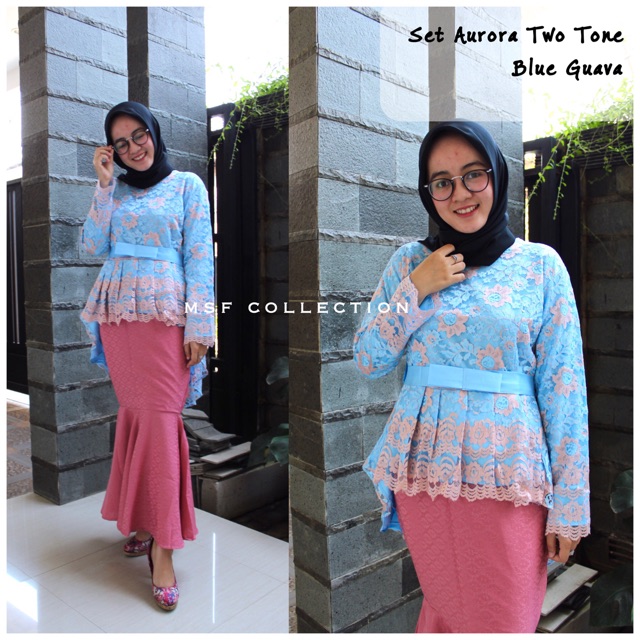 blouse aurora twotone brukat mermaid/ rok duyung/ atasan wanita/ kondangan/ blouse brocad/ baju kond