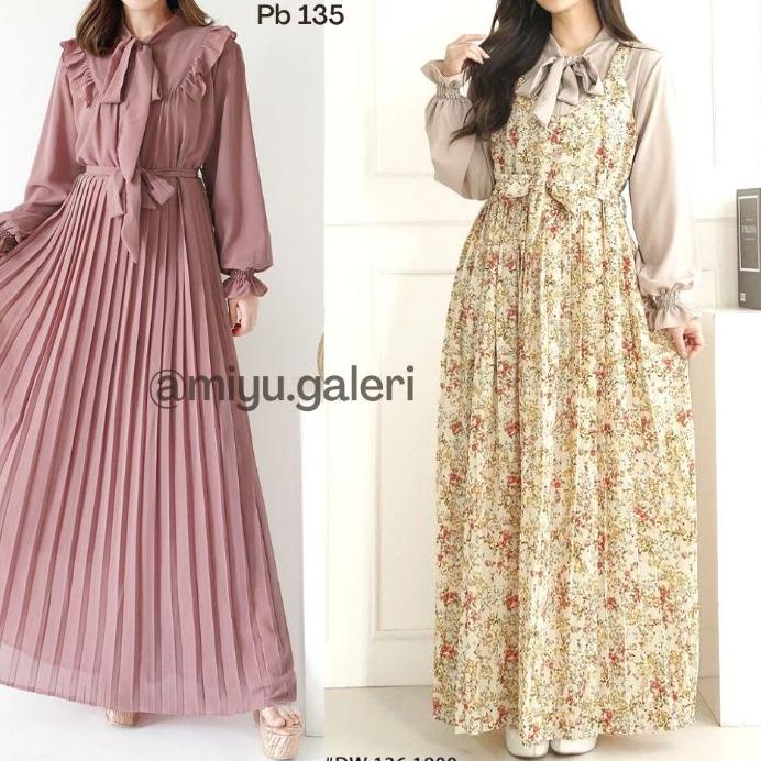 ✨9.9✨ Korean Dress Plisket Gamis Ceruty Premium Import Terbaru 2022 Plisket Ceruty Wolfis Ceruti Kor