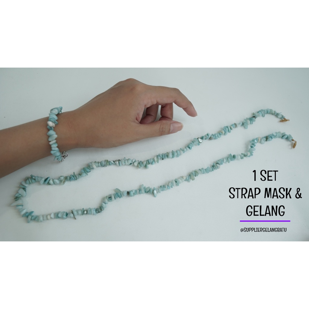 1 set strap mask dan gelang batu kerikil kerang biru panjang premium