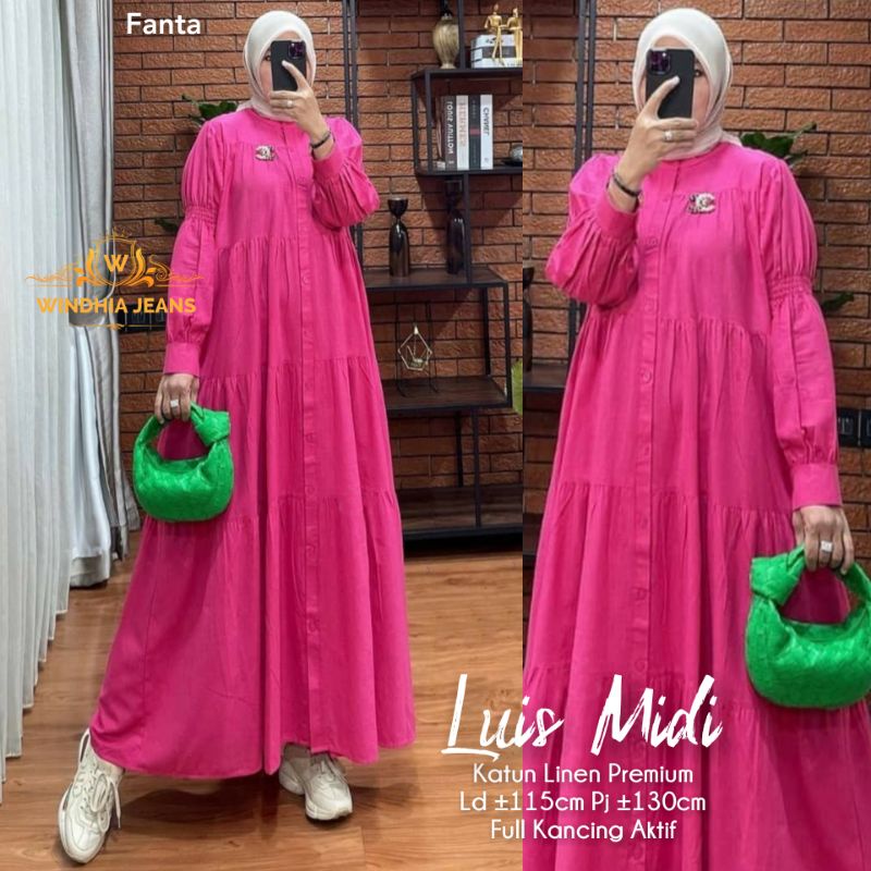 Luis Midi Dress Wanita Jumbo Big Size Bahan Linen