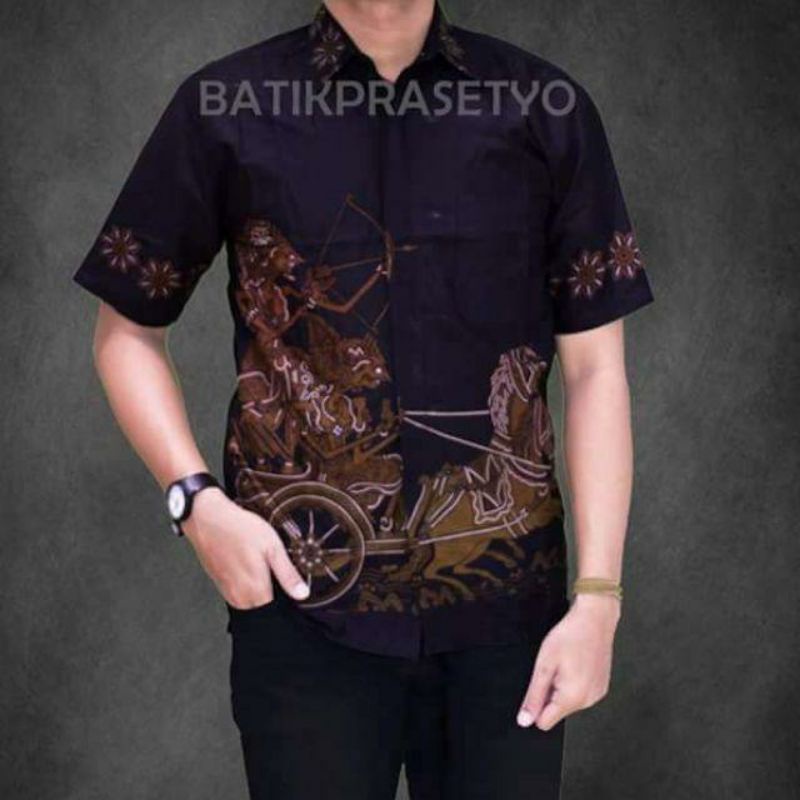 kemeja batik modern wayang memanah coklat