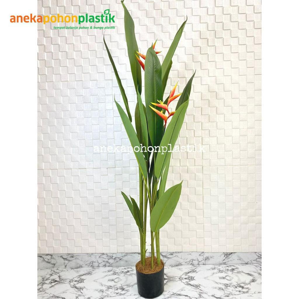 Pohon Artificial Pisangan Heliconia Bunga Bird Of Paradise T165 Latex Pot Dasar Hitam Dekorasi Apart