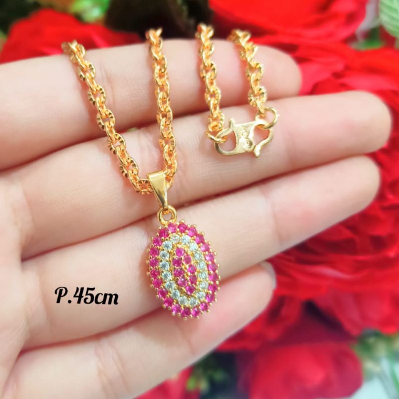 KALUNG TITANIUM PERHIASAN wanita emas permata fulk zircon oval logam Emas18k tidak karat