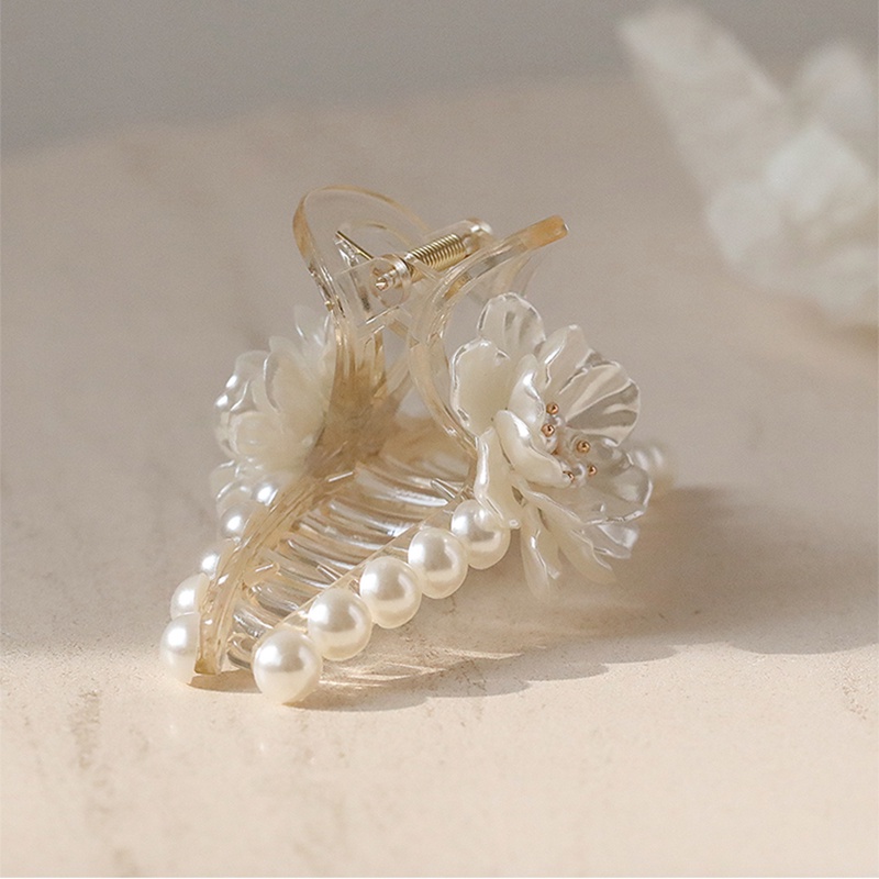 Elegant Resin Flower Pearl Hair Clip Women Hair Bun Claw Hairclip Barrette