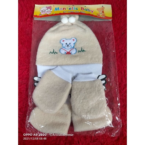 SET TOPI + SARTAKI BAYI, IKAT BANDUL-krem muda