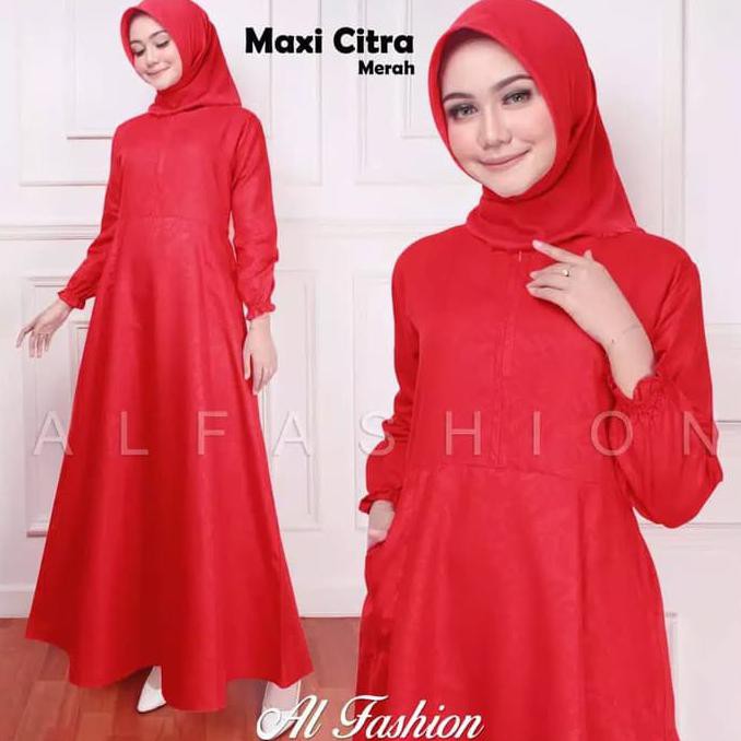 TERMURAH Gamis Wanita Maxi Citra Merah - Merah