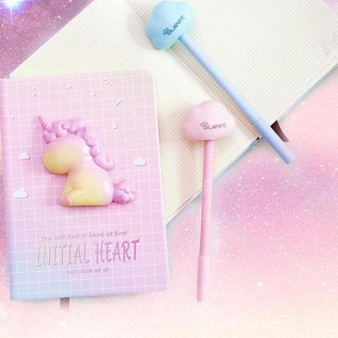 

➸ Set Note Book Unicorn Buku Diary Pony Pen Stempel Kado Unik Lucu ➵