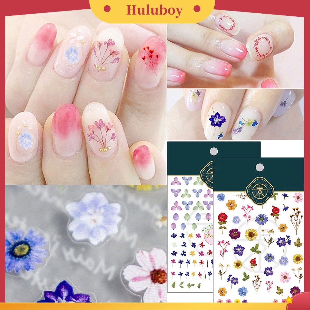 Huluboy Huluboy♡ Stiker Kuku 3D Motif Bunga Warna-Warni Untuk Manicure