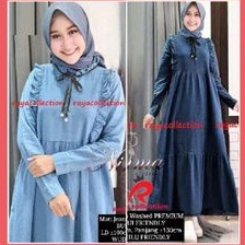 Gamis jeans wanita Light Blue/Dark Blue/gamis model kerah rampel cantik