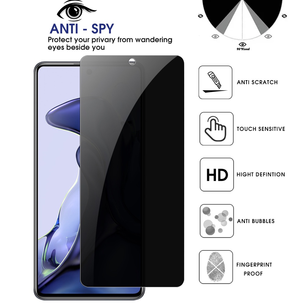 Tempered Glass Pelindung Layar Full Cover Anti Intip Untuk Xiaomi 11T / Redmi Note 11T Pro / 11 Lite