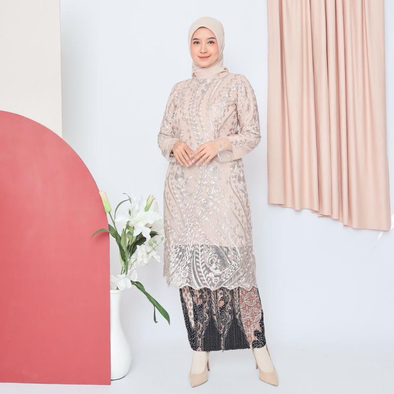 Permata Olshop / Tunik Selaras QN / Kebaya Tunik Modern / Baju Pesta Wanita / Kebaya Kondangan / Setelan Kebaya Tunik