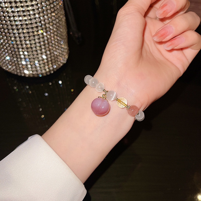 Gelang Manikmanik Onyx Opal Warna Peach Hias Kristal Gaya Mewah Untuk Wanita